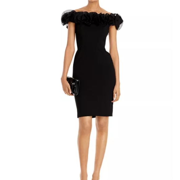 Aidan Mattox Black Ruffled Off-the-Shoulder Dress Size 6 - Picture 1 of 9